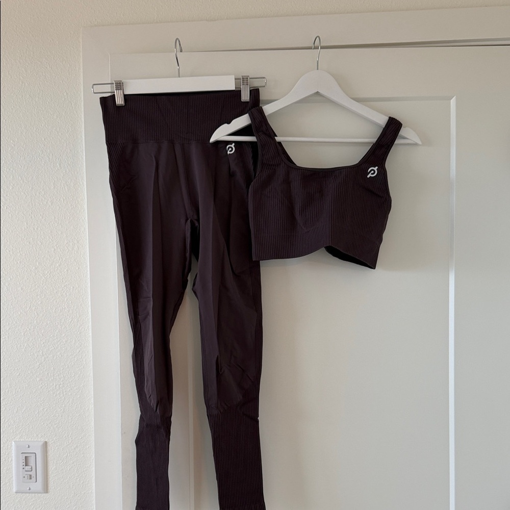 Peloton Black Ribbed Leggings and Crop Tank Set